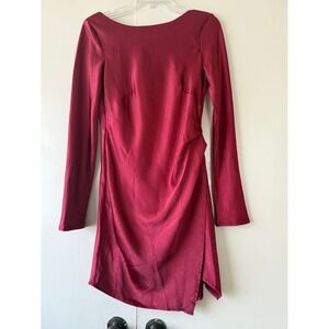 Saints Secrets Burgundy Red Long Sleeve Tie Back Mini Dress holiday festive
